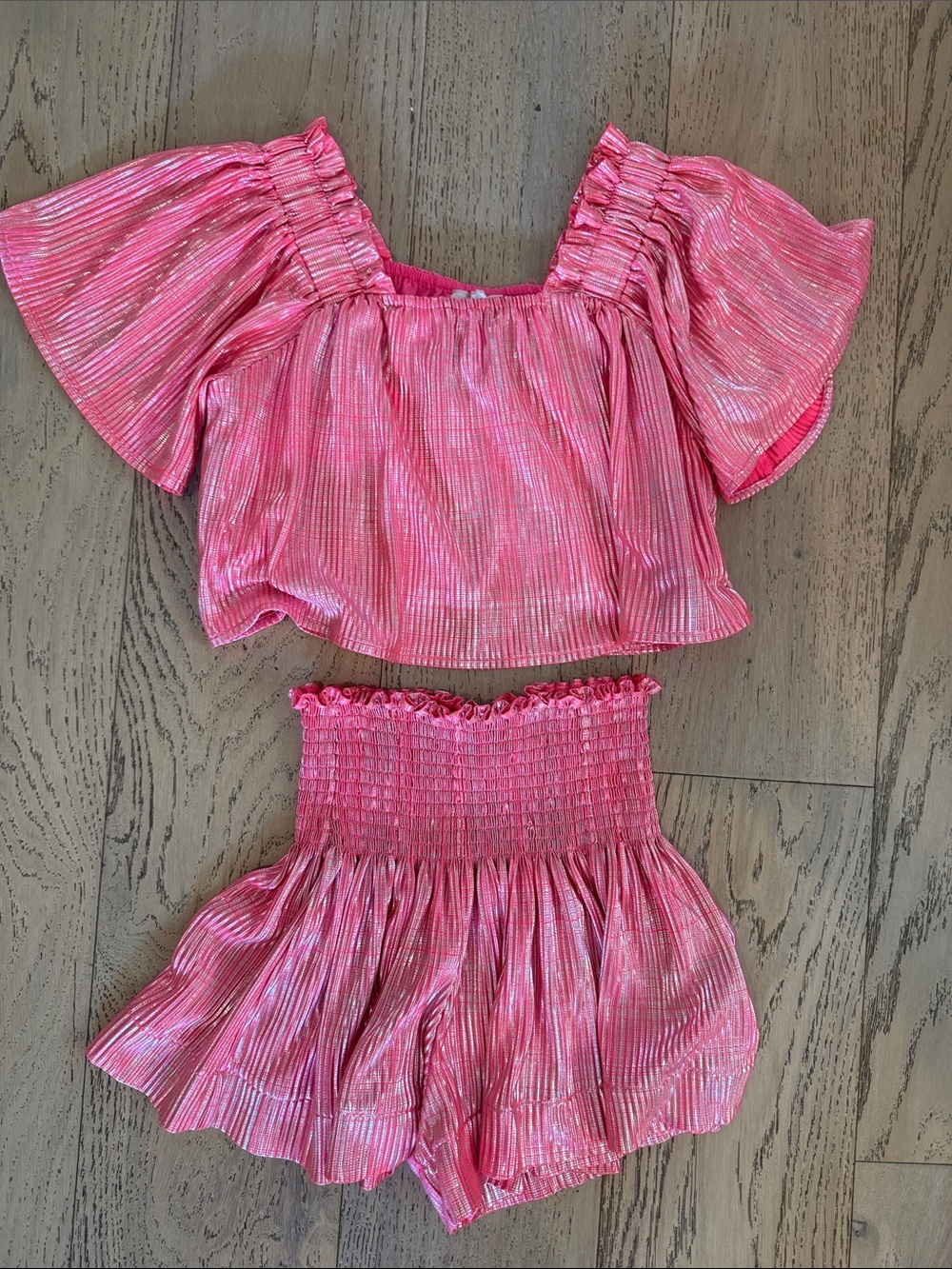 QUEEN OF SPARKLES Pink Metallic Girls Matching Set